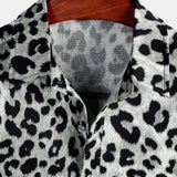 Casual Shirt, Short Sleeves, White Leopard Cheetah Rock Print
