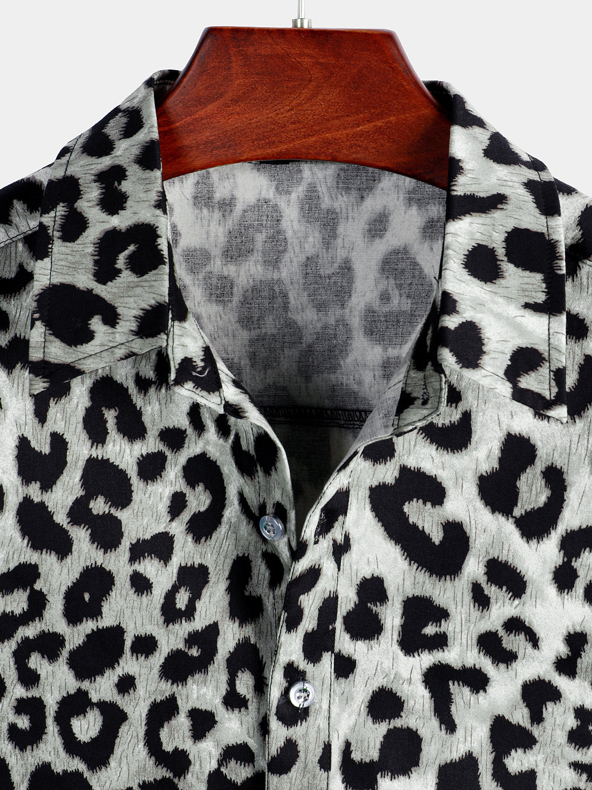 Casual Shirt, Short Sleeves, White Leopard Cheetah Rock Print