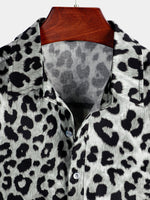 Casual Shirt, Short Sleeves, White Leopard Cheetah Rock Print
