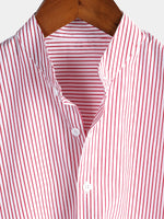 Men's Cotton Short-Sleeve Shirt with High Collar