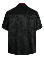 Men's Short Cotton Shirt with Flowers and Buttons, Summer Jacquard