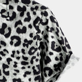 Casual Shirt, Short Sleeves, White Leopard Cheetah Rock Print