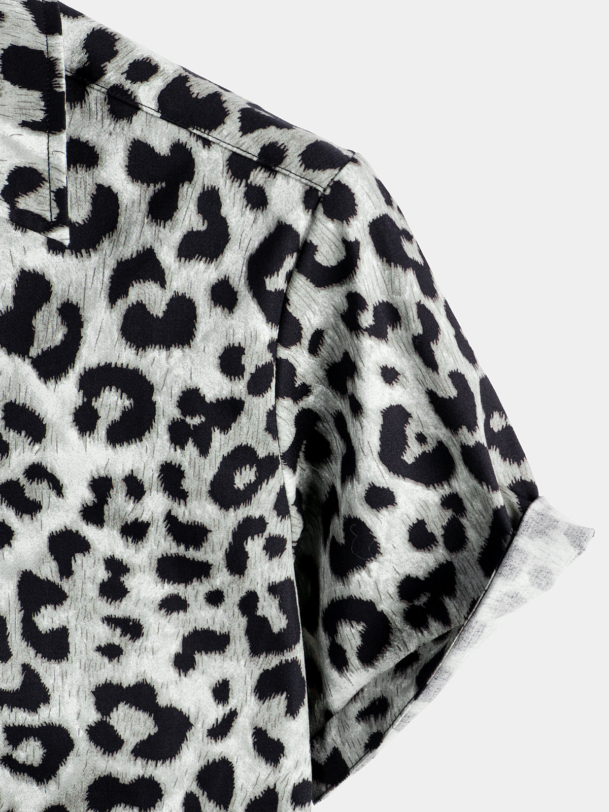 Casual Shirt, Short Sleeves, White Leopard Cheetah Rock Print
