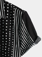 Black Button-Up Short Sleeve Retro Shirt with Stripes and Dots