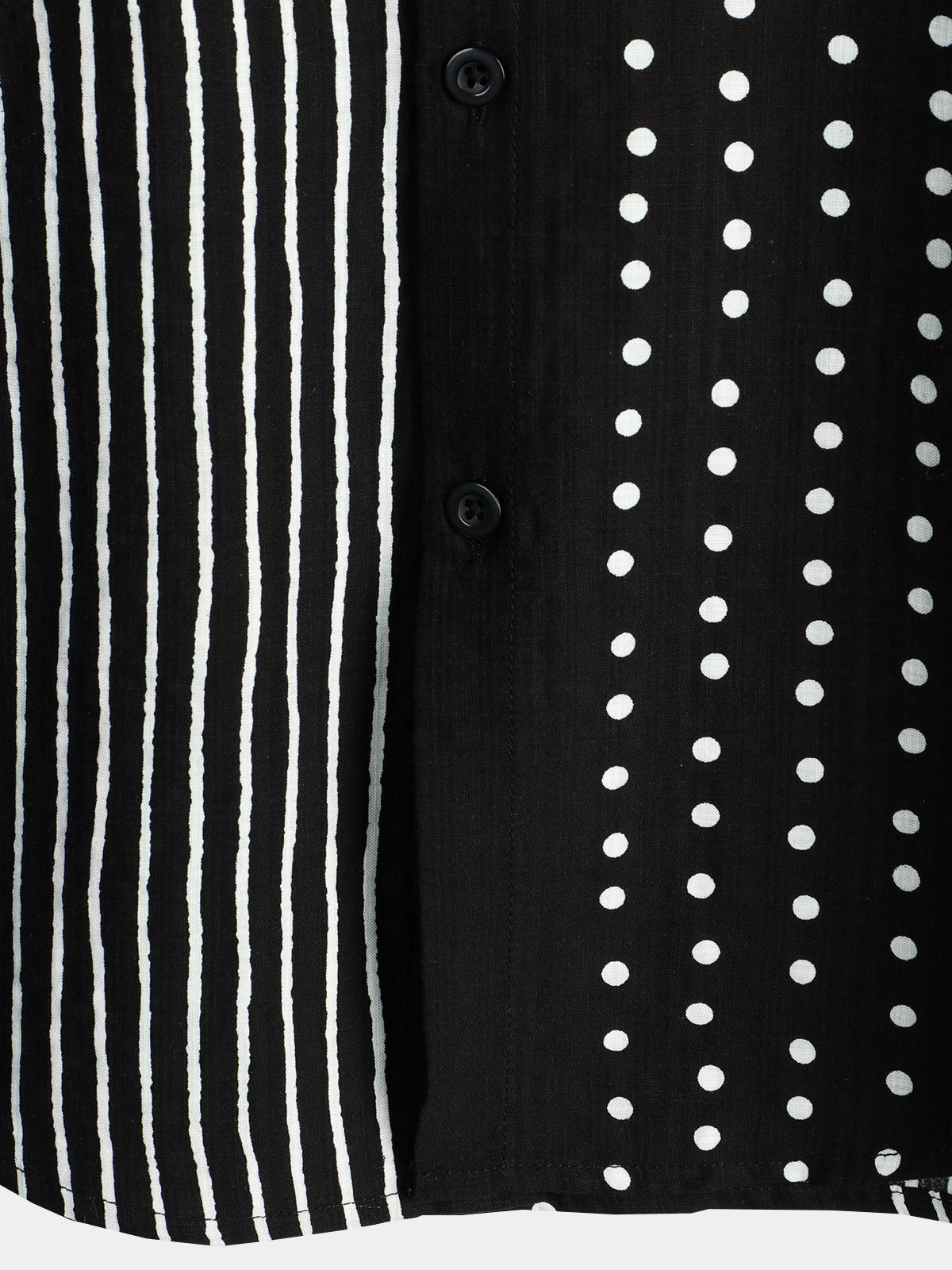 Black Button-Up Short Sleeve Retro Shirt with Stripes and Dots