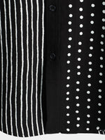 Black Button-Up Short Sleeve Retro Shirt with Stripes and Dots