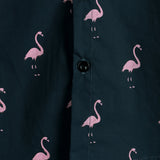Casual Short-Sleeve Hawaiian Shirt with Pink Flamingo Pattern