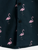 Casual Short-Sleeve Hawaiian Shirt with Pink Flamingo Pattern