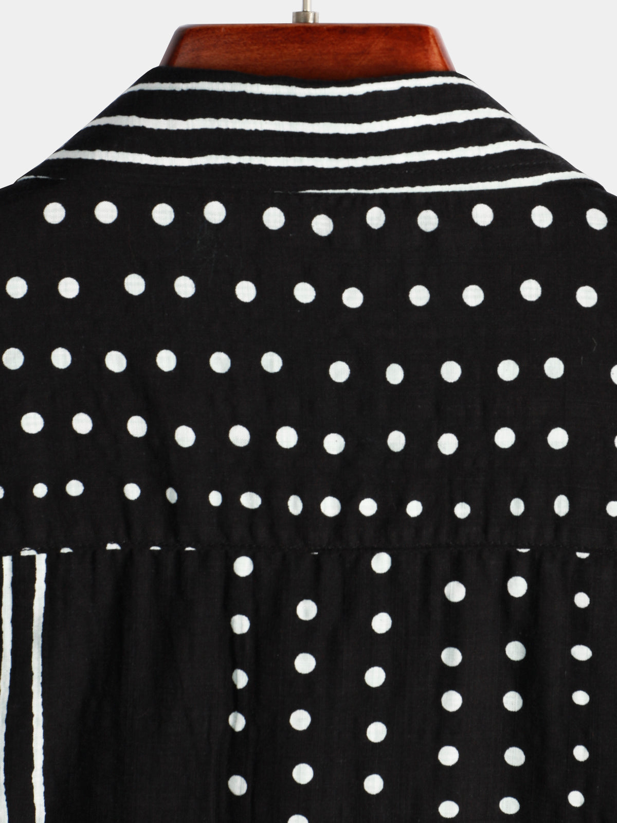 Black Button-Up Short Sleeve Retro Shirt with Stripes and Dots