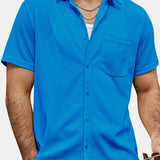 Casual Short-Sleeve Summer Shirt, Quilted Pattern, Perfect for the Beach