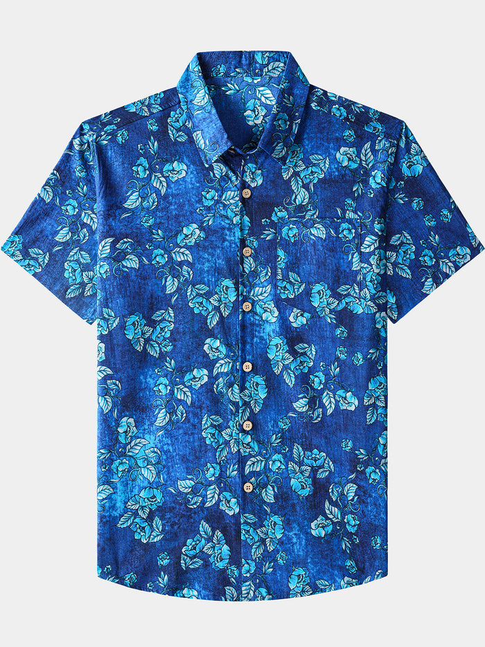Vintage Textured Floral Button-Up Casual Shirt