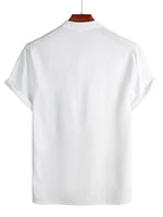 Men's Solid Color Cotton Shirt with High Collar and Half-Button Closure, with Front Pocket