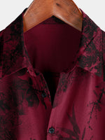 Hawaiian Short-Sleeve Button Breathable Shirt, Red Vintage Floral Motif, for Summer Vacation