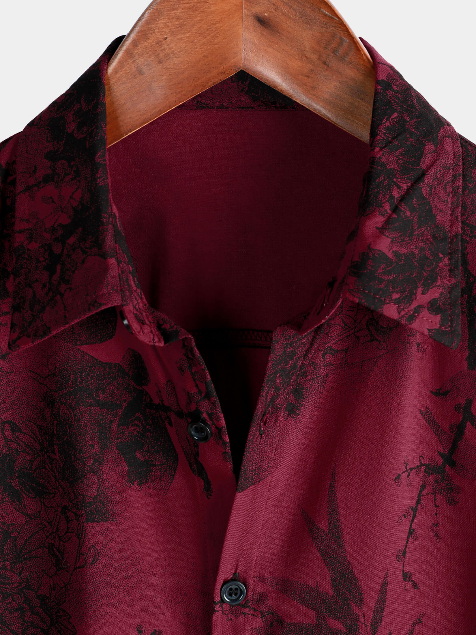 Hawaiian Short-Sleeve Button Breathable Shirt, Red Vintage Floral Motif, for Summer Vacation