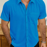 Casual Short-Sleeve Summer Shirt, Quilted Pattern, Perfect for the Beach