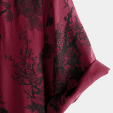 Hawaiian Short-Sleeve Button Breathable Shirt, Red Vintage Floral Motif, for Summer Vacation