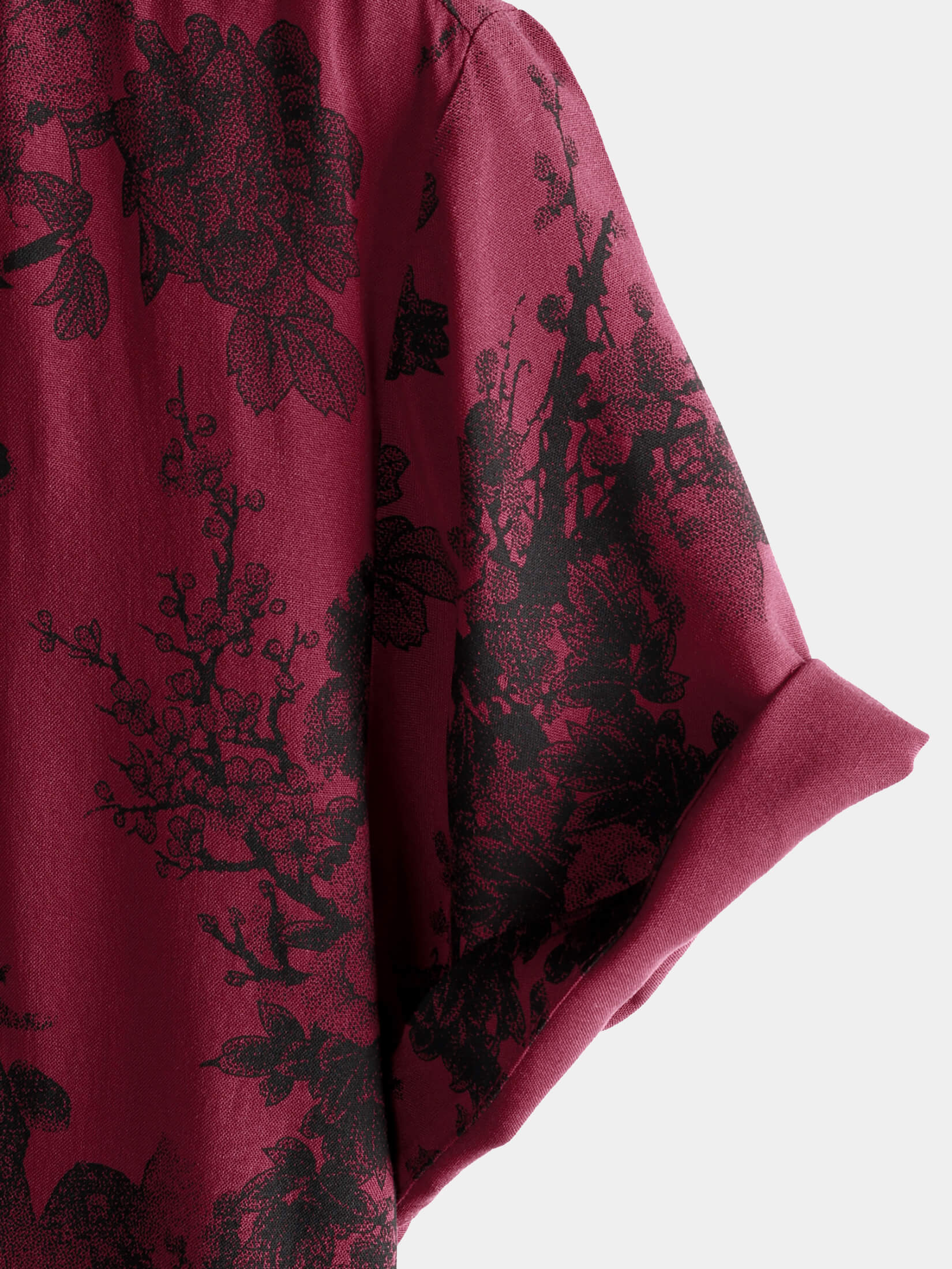 Hawaiian Short-Sleeve Button Breathable Shirt, Red Vintage Floral Motif, for Summer Vacation