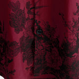Hawaiian Short-Sleeve Button Breathable Shirt, Red Vintage Floral Motif, for Summer Vacation