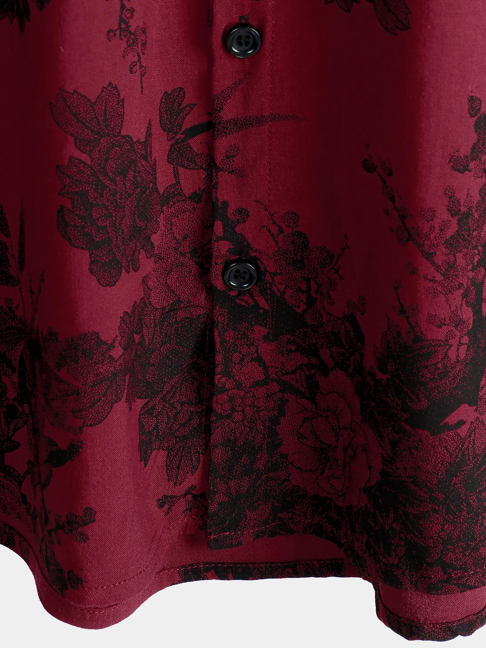 Hawaiian Short-Sleeve Button Breathable Shirt, Red Vintage Floral Motif, for Summer Vacation