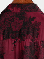 Hawaiian Short-Sleeve Button Breathable Shirt, Red Vintage Floral Motif, for Summer Vacation