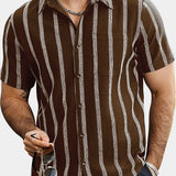 Hawaiian Summer Short Sleeve Button Shirt with Pocket and Stripes