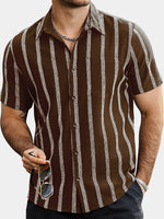 Hawaiian Summer Short Sleeve Button Shirt with Pocket and Stripes