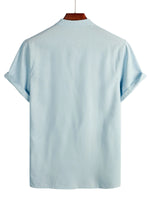 Men's Solid Color Cotton Shirt with High Collar and Half Buttons, with Front Pocket