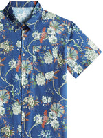 Men's Cotton Shirt with Short Sleeve in Floral Pattern, Breathable and Fresh