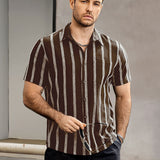 Hawaiian Summer Short Sleeve Button Shirt with Pocket and Stripes