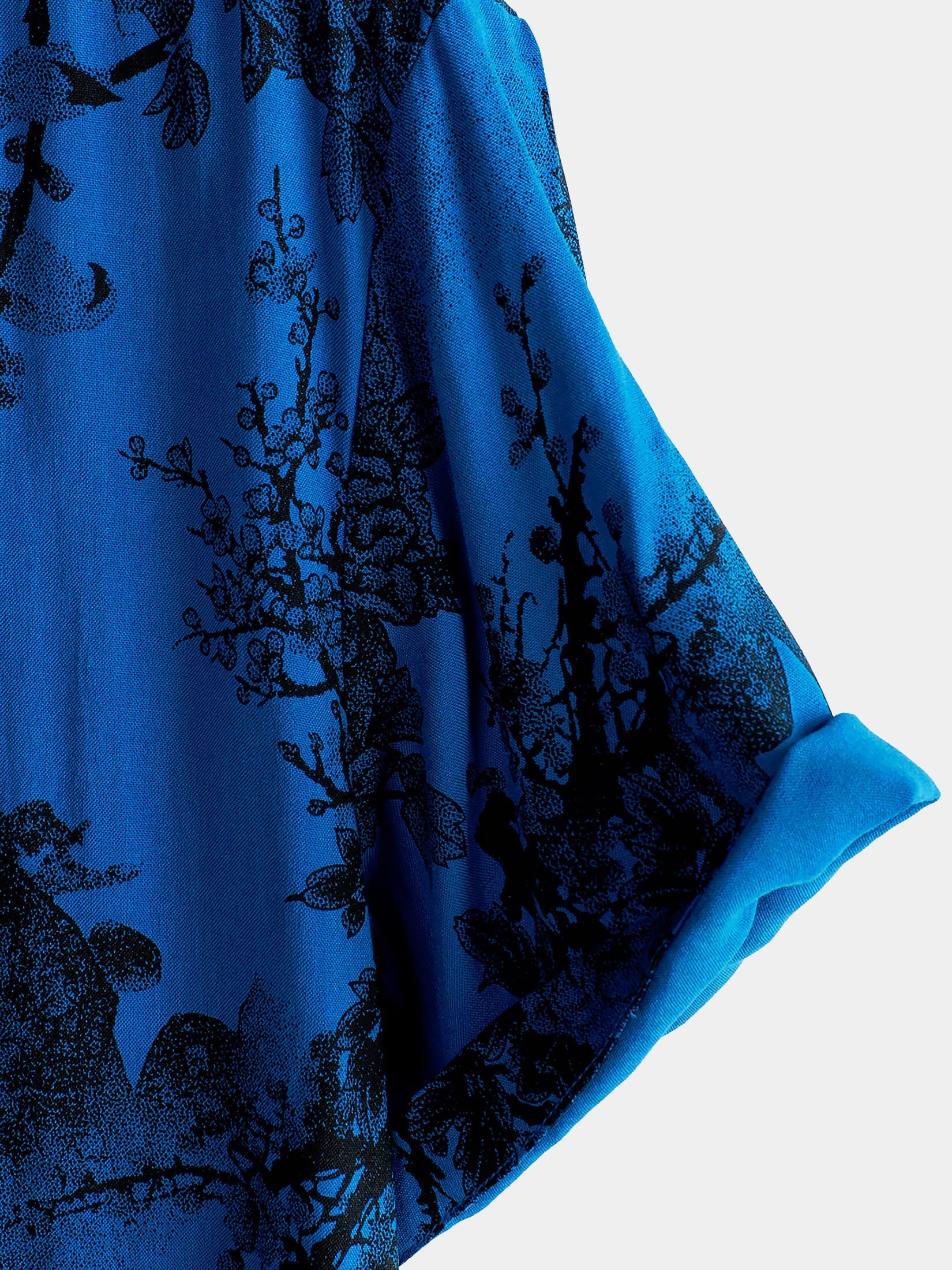 Hawaiian Short-Sleeve Button Breathable Shirt, Blue Vintage Floral Motif, for Summer Vacation