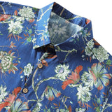 Men's Cotton Shirt with Short Sleeve in Floral Pattern, Breathable and Fresh