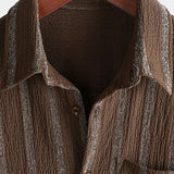 Hawaiian Summer Short Sleeve Button Shirt with Pocket and Stripes