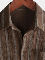 Hawaiian Summer Short Sleeve Button Shirt with Pocket and Stripes