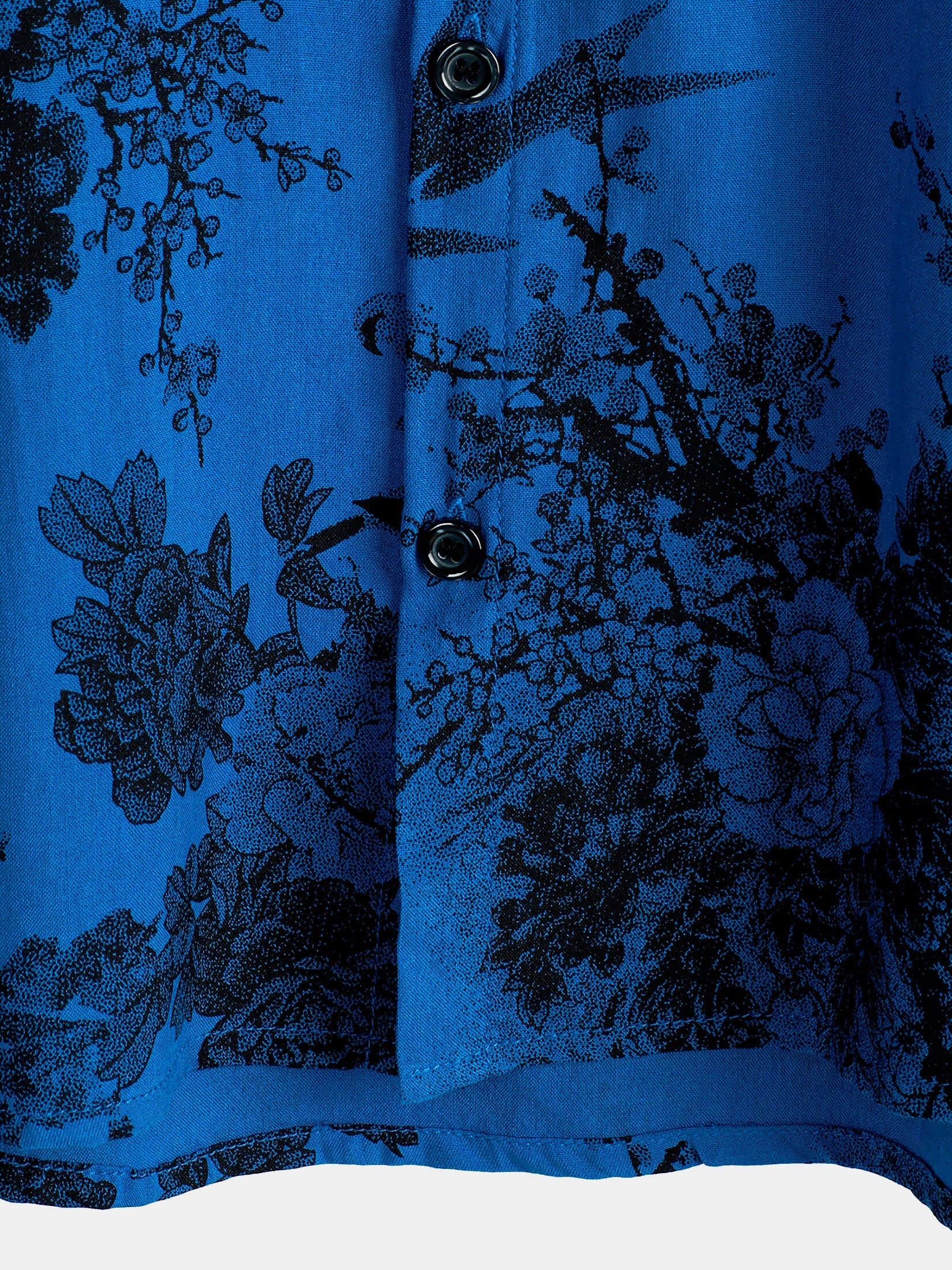 Hawaiian Short-Sleeve Button Breathable Shirt, Blue Vintage Floral Motif, for Summer Vacation