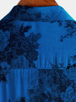 Hawaiian Short-Sleeve Button Breathable Shirt, Blue Vintage Floral Motif, for Summer Vacation