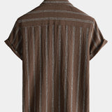 Hawaiian Summer Short Sleeve Button Shirt with Pocket and Stripes
