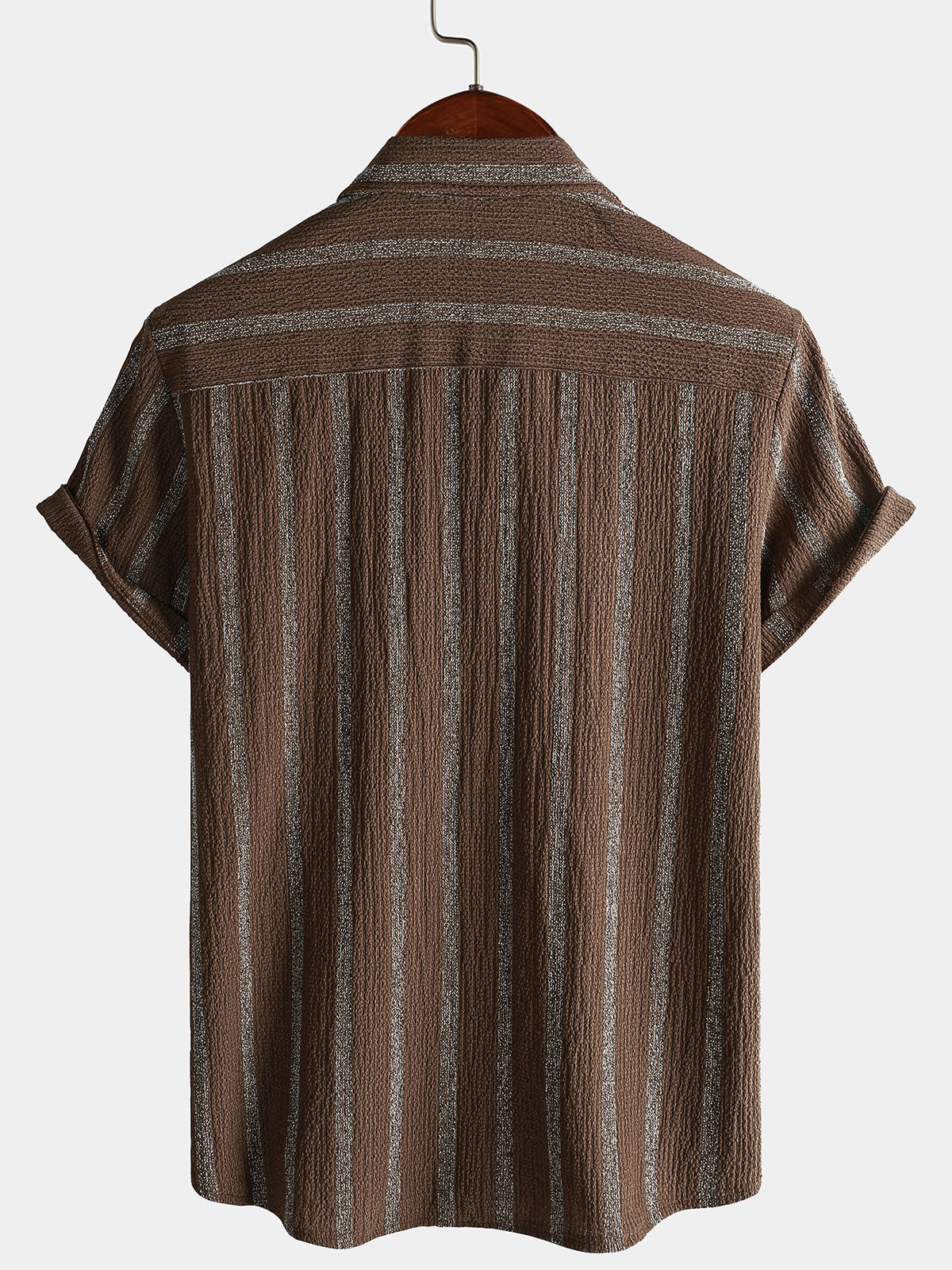 Hawaiian Summer Short Sleeve Button Shirt with Pocket and Stripes