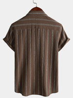 Hawaiian Summer Short Sleeve Button Shirt with Pocket and Stripes