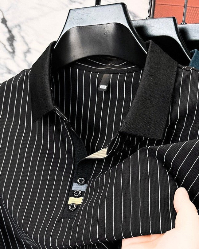 Marek Men's Polo Shirt, Striped in Black