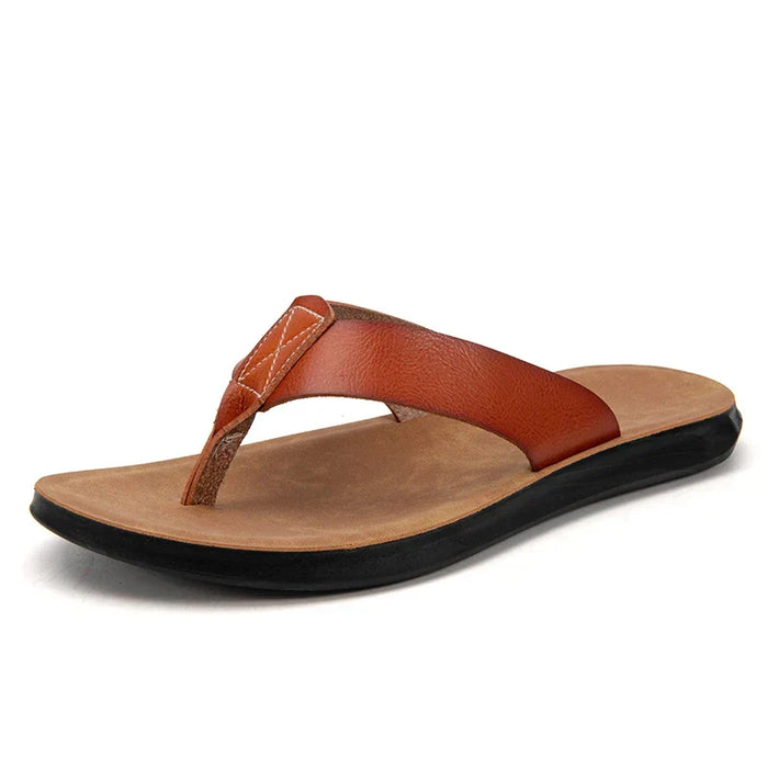Men's Leather Sandals, Light Brown and Black