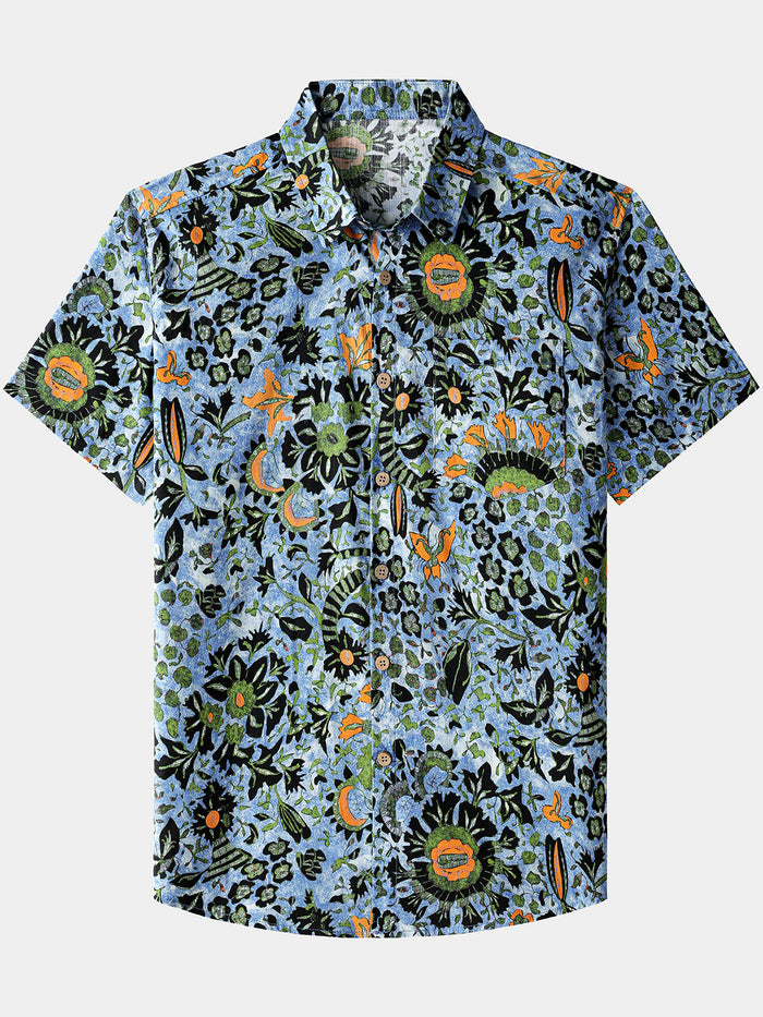 Boho Floral Short-Sleeve Shirt