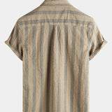 Button-Up Short Sleeve Striped Shirt with Pocket, Casual Hawaiian Vacation