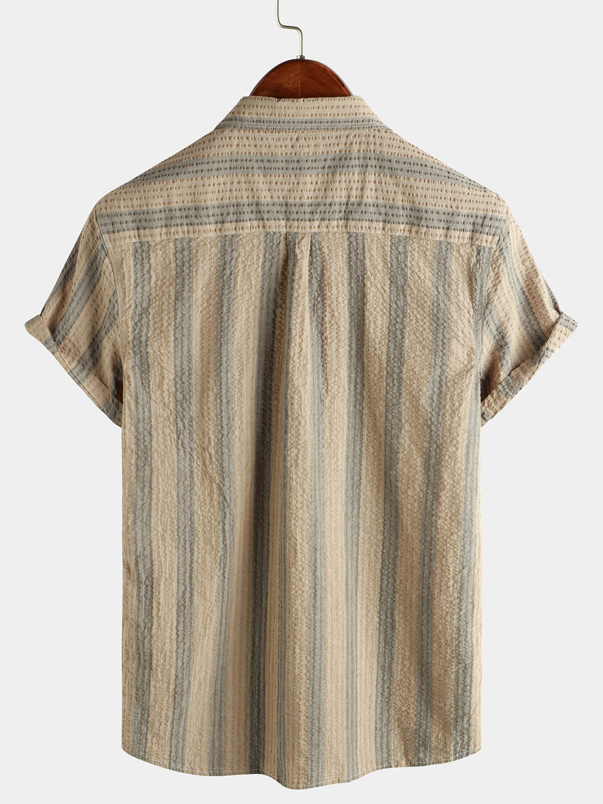 Button-Up Short Sleeve Striped Shirt with Pocket, Casual Hawaiian Vacation