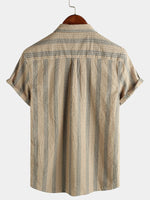 Button-Up Short Sleeve Striped Shirt with Pocket, Casual Hawaiian Vacation