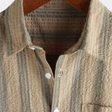 Button-Up Short Sleeve Striped Shirt with Pocket, Casual Hawaiian Vacation