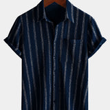 Hawaiian Summer Short Sleeve Button Shirt with Pocket and Stripes