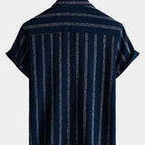 Hawaiian Summer Short Sleeve Button Shirt with Pocket and Stripes