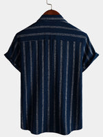 Hawaiian Summer Short Sleeve Button Shirt with Pocket and Stripes