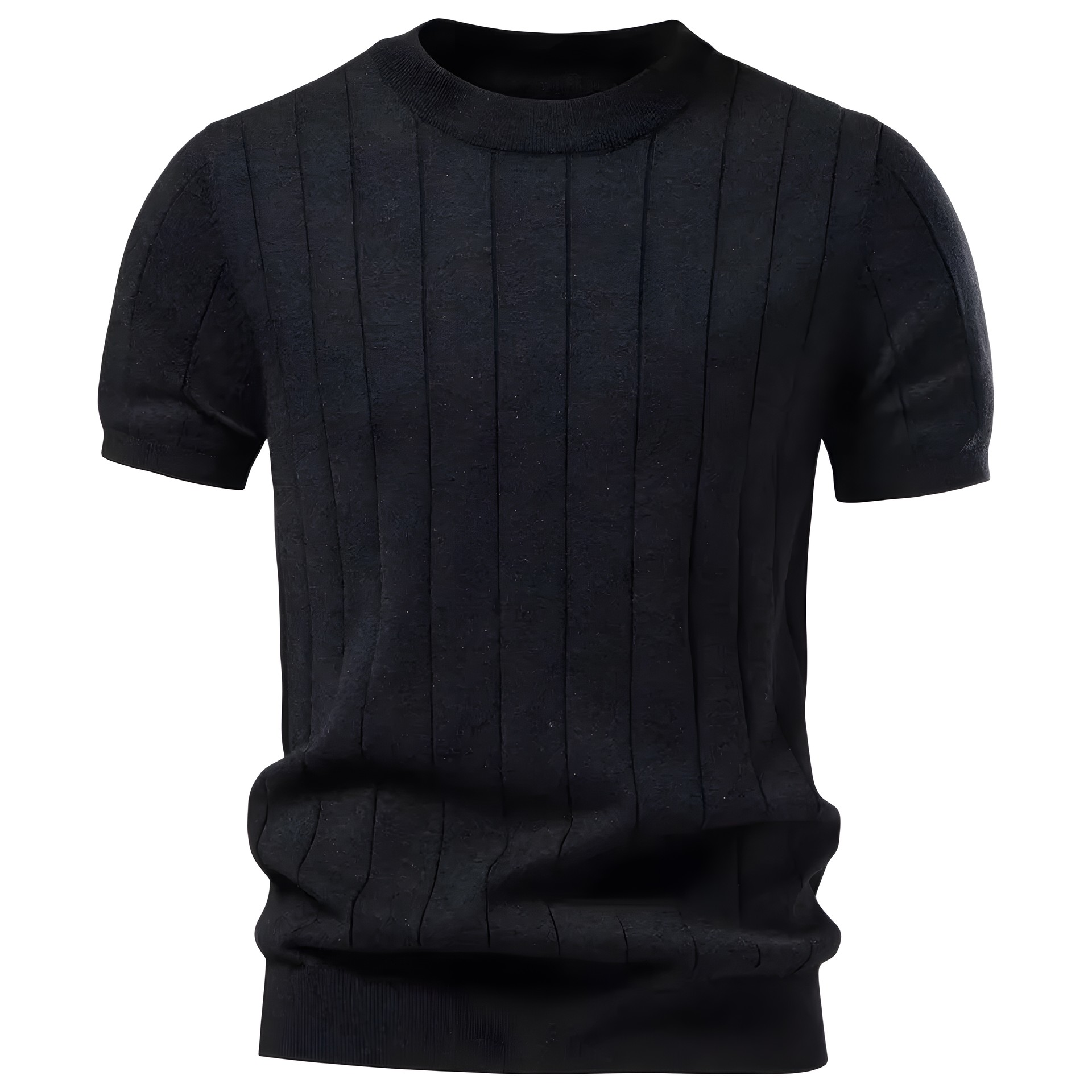 Luca - Luxury T-Shirt with Ribbed Pattern Black