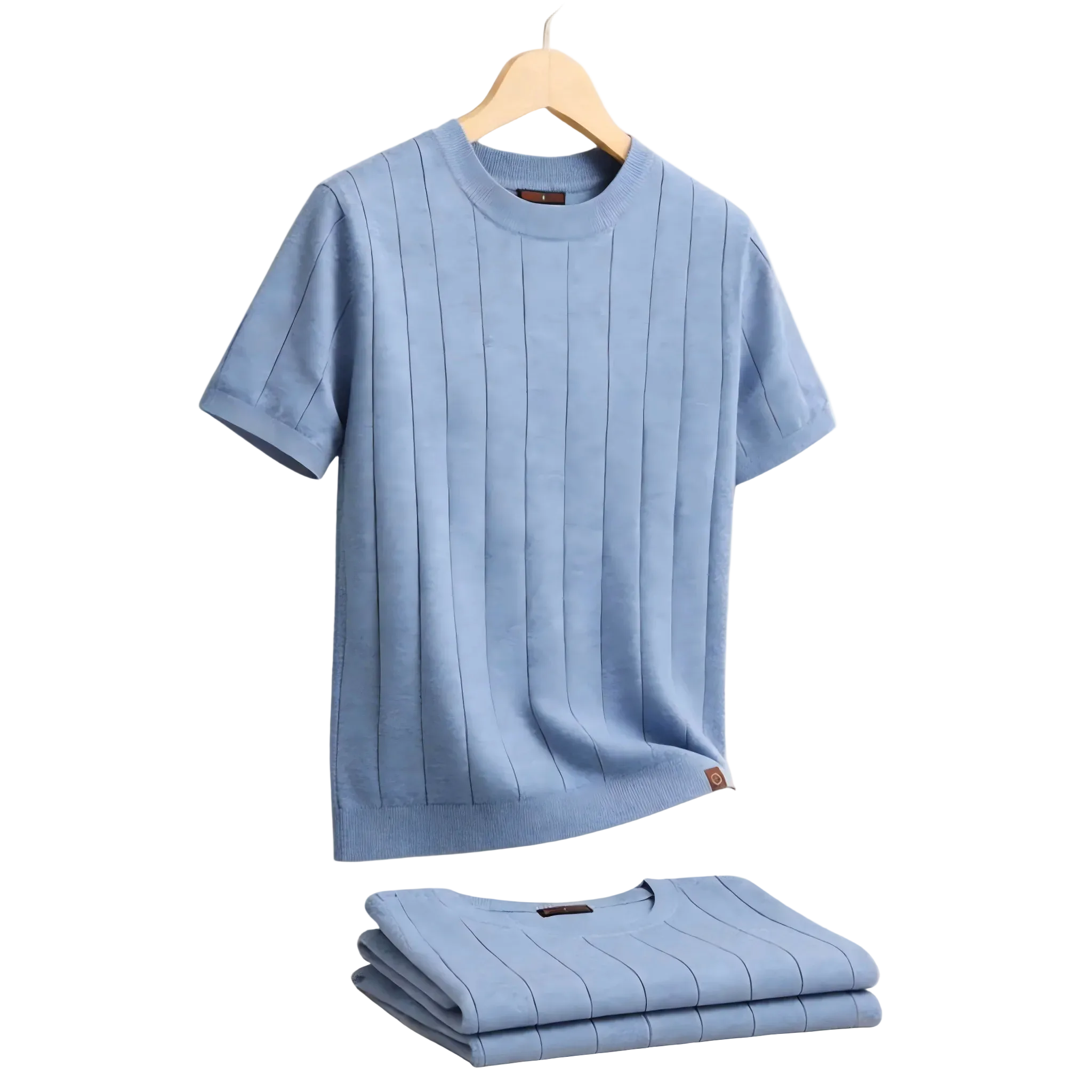 Luca - Luxury T-Shirt with Ribbed Pattern Blue